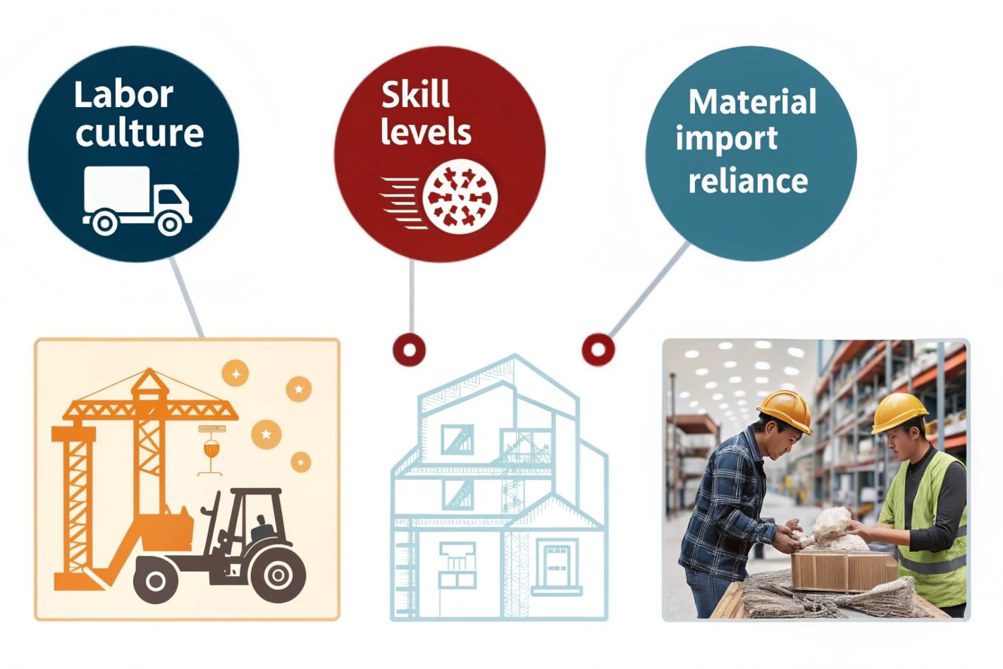 Labor, skill, material import Labor culture, skill levels, and material import reliance