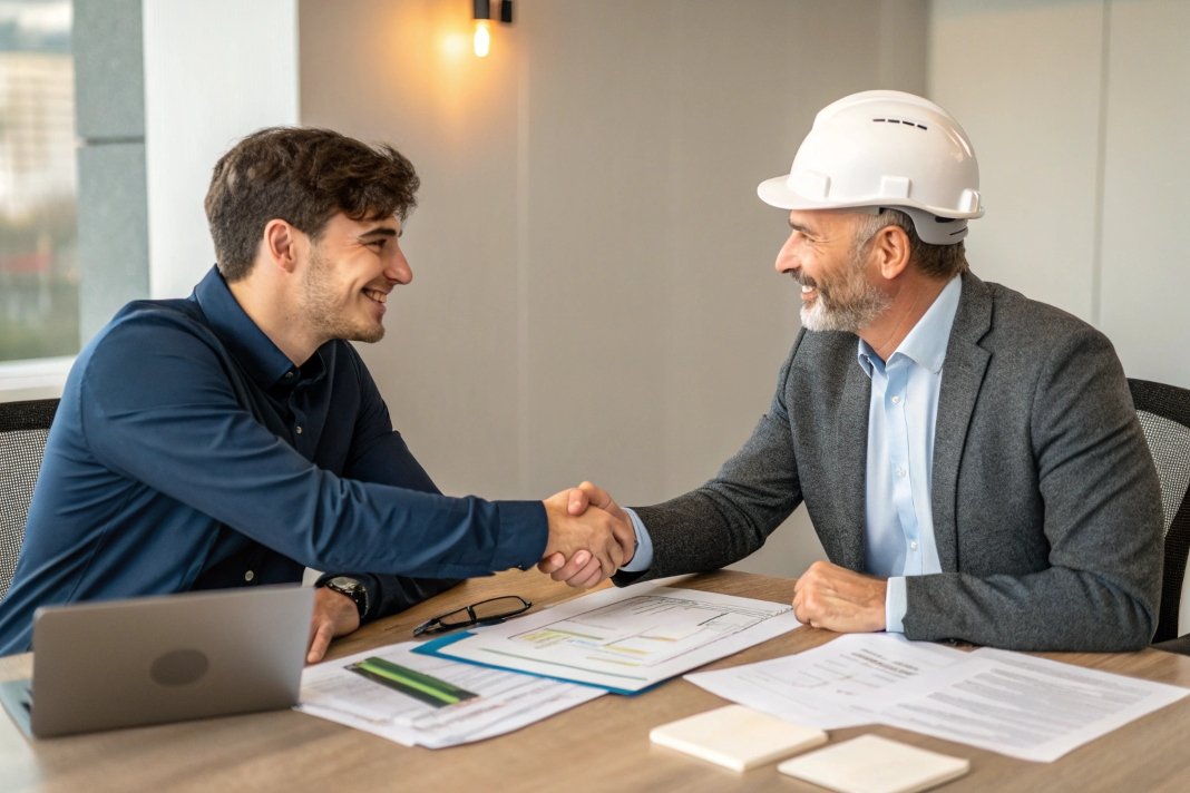 business handshake between partners in construction