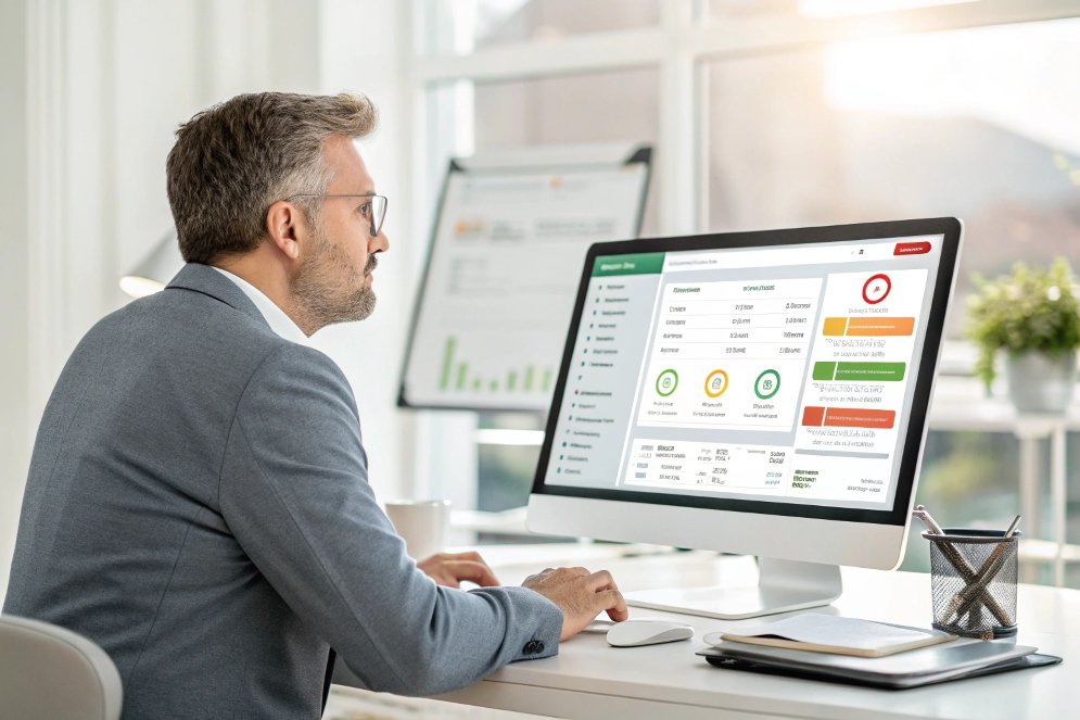 business performance, man working with business dashboard