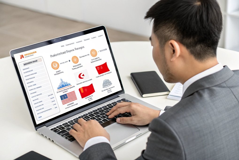 international business, person browsing product details on laptop