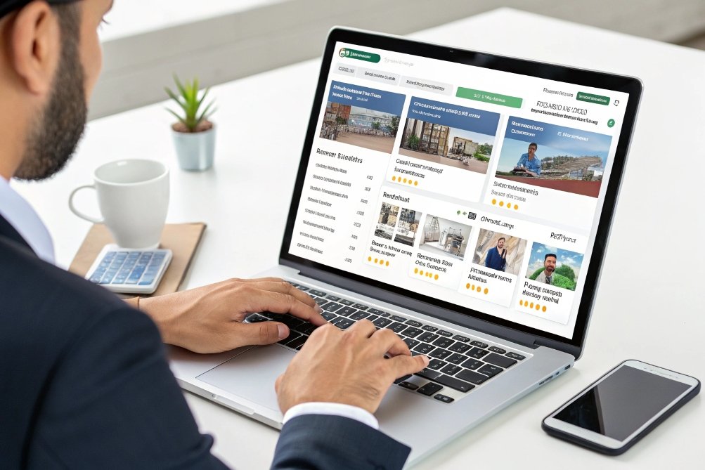 man checking supplier reviews