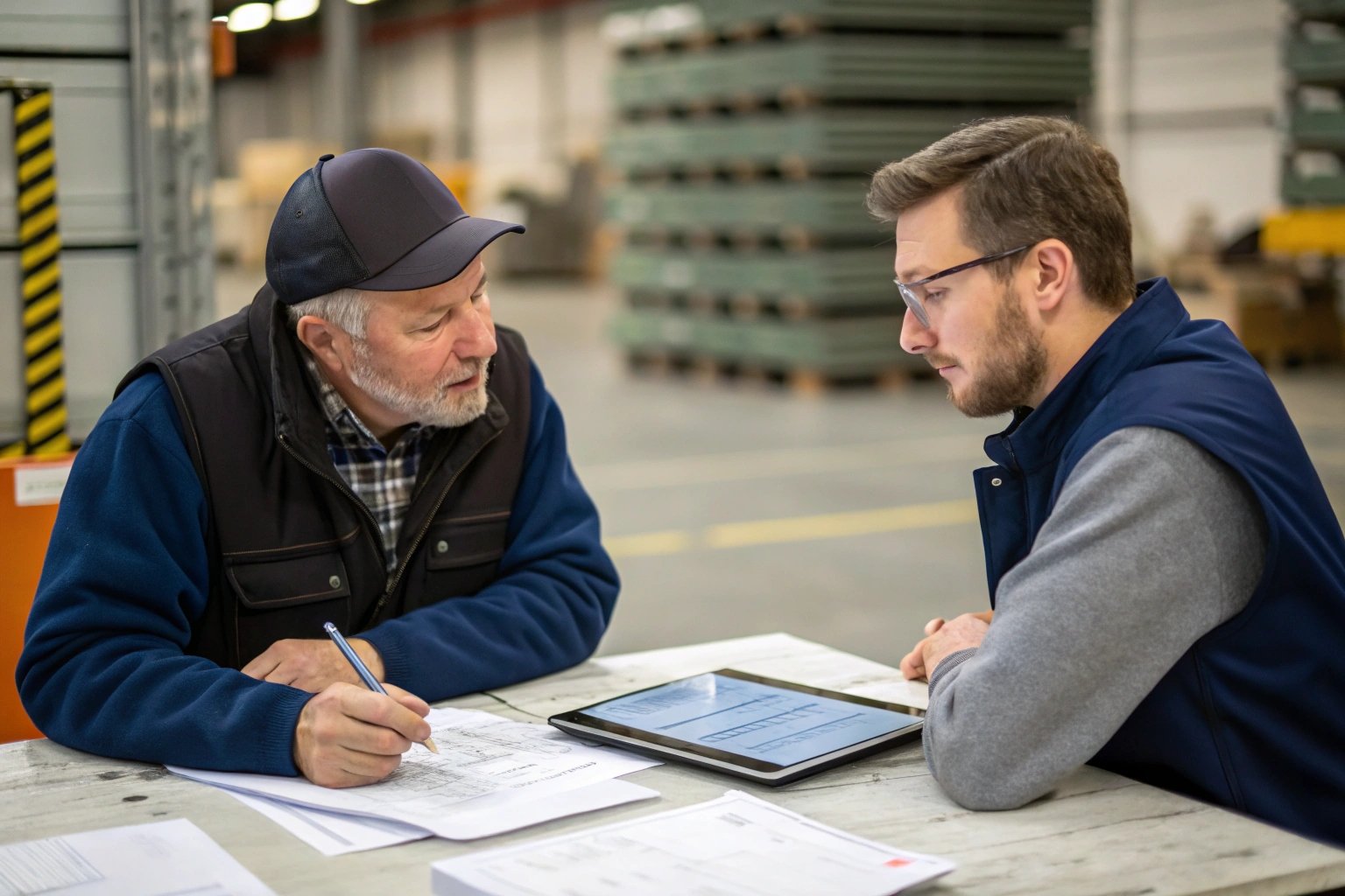 project tracking, team collaboration warehouse discussion, project tracking on tablet