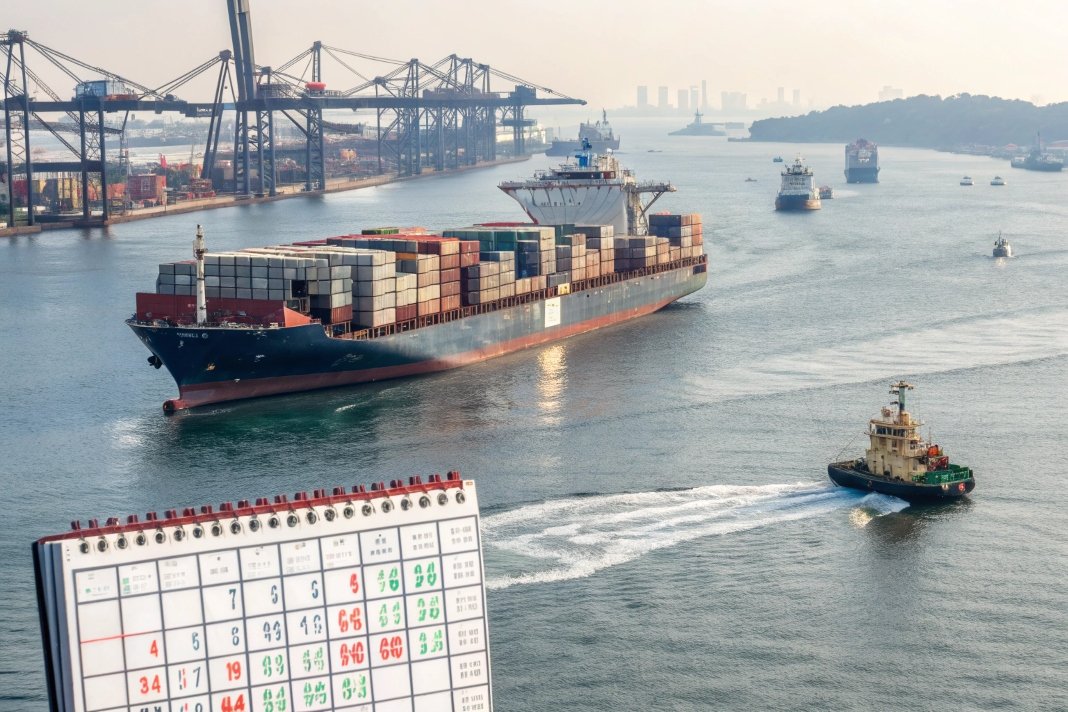 shipping containers and cargo ship in port