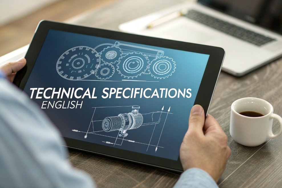 technical specifications, machine details tablet with technical specifications, machine drawing