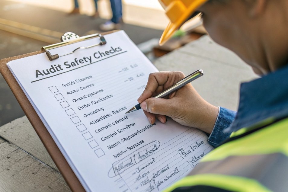 audit safety check worker completing an audit safety check