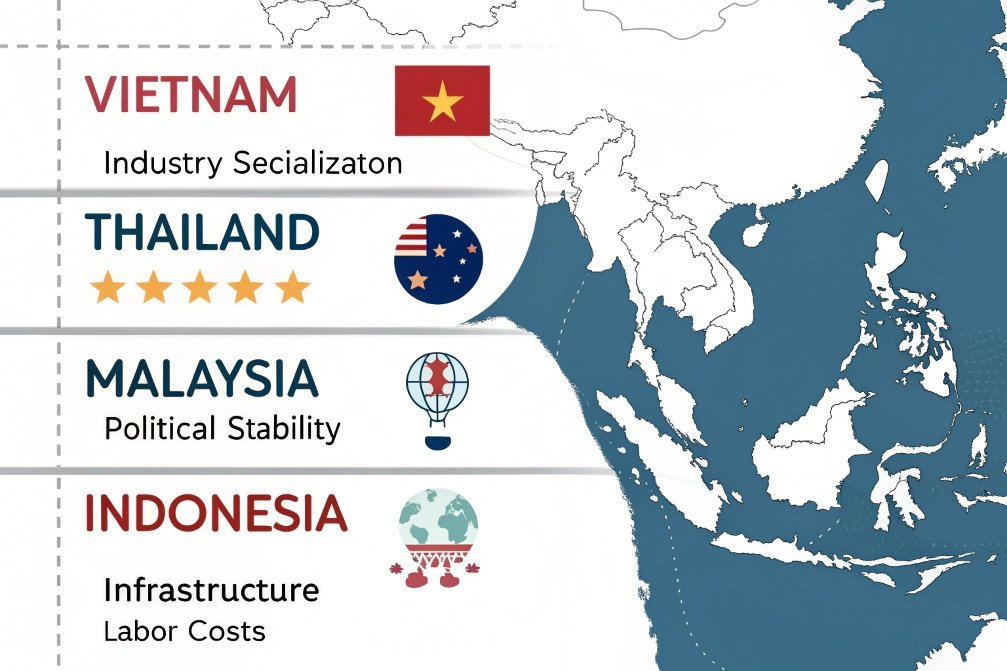 Infographic of Southeast Asia countries with industry highlights
