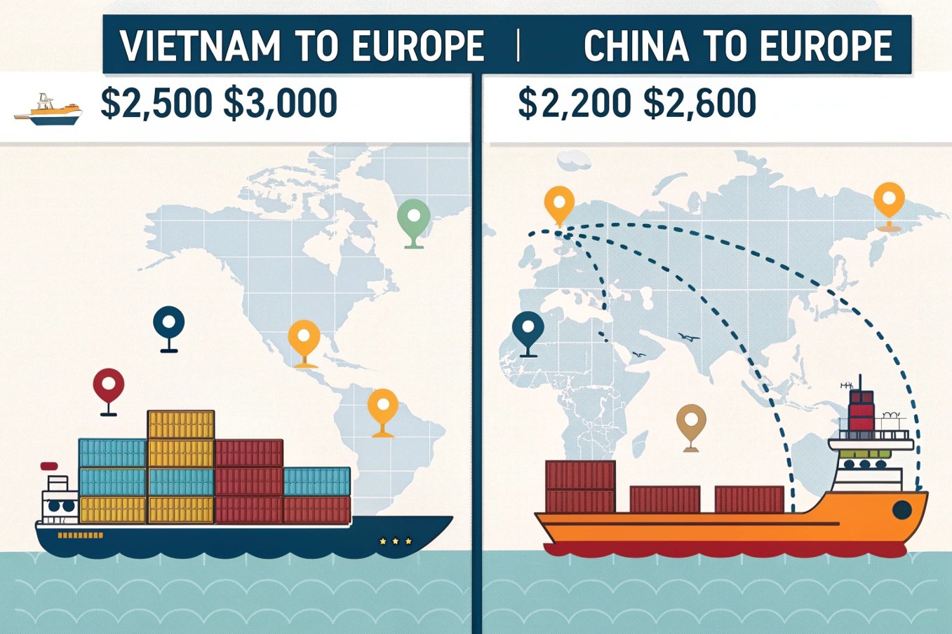 shipping costs, logistics comparison shipping cost comparison Vietnam to Europe vs China to Europe