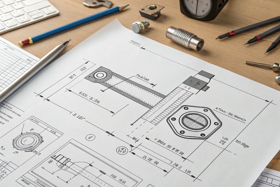 mechanical design technical drawing of mechanical parts and measurements