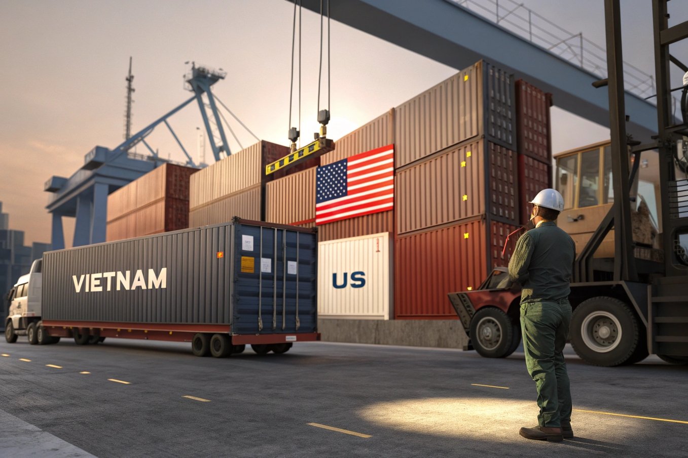 container loading with Vietnam and US labels