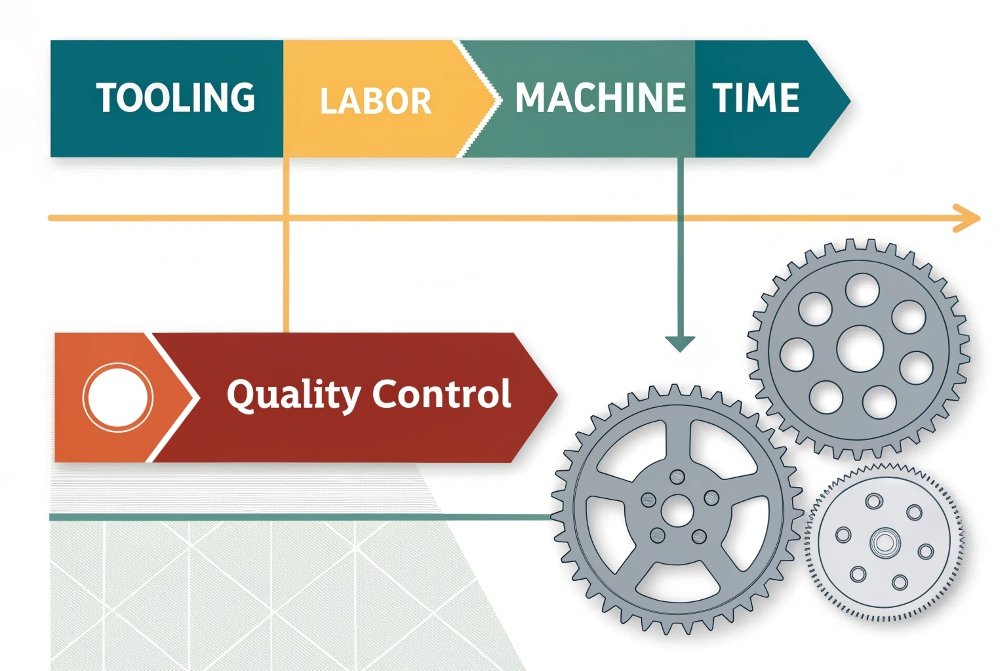 Tooling, labor, machine time, and quality control in manufacturing
