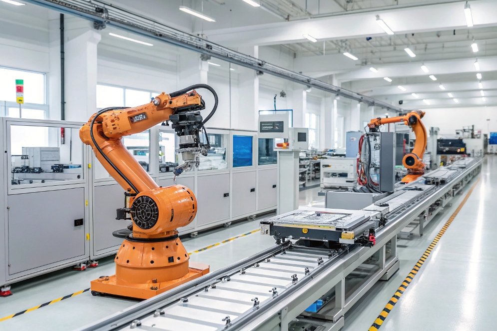 robotic assembly, robotic arm moving components robotic assembly, robotic arm moving components on conveyor belt