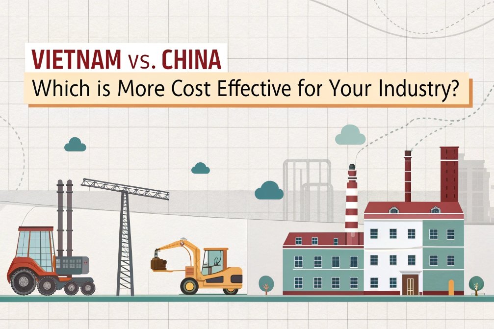cost effectiveness, industry Vietnam vs. China, which is more cost-effective, infographic with factories