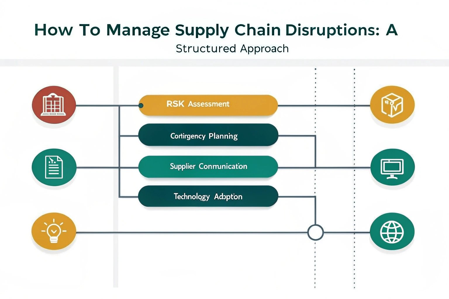 Structured approach to supply chain disruptions, icons for risk, planning, and technology