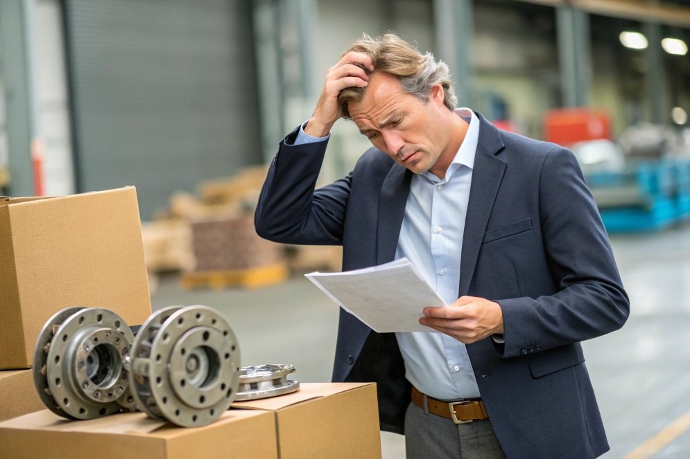 businessman in factory, analyzing production issues