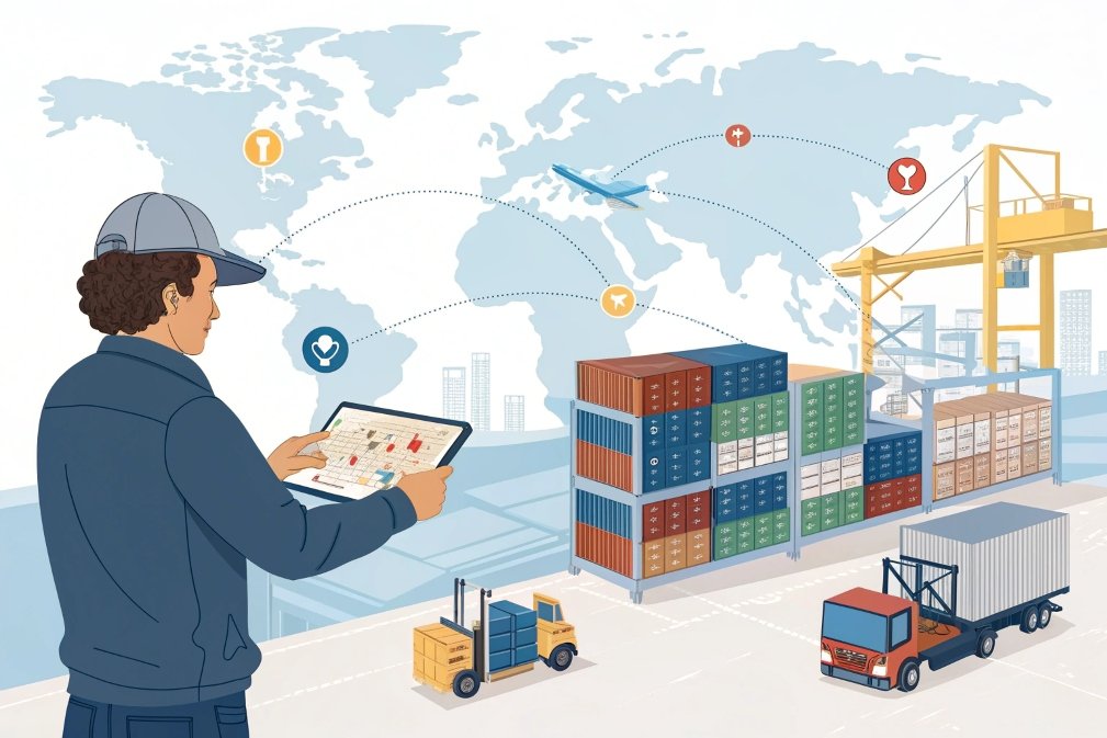 logistics, supply chain, global, transportation Illustration of logistics and global supply chain management