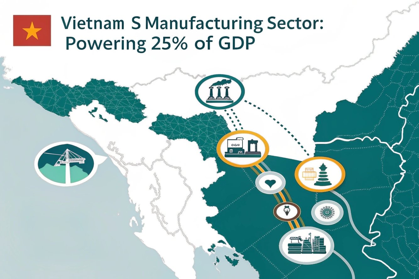Vietnam's manufacturing sector contributing 25% of GDP, economic map