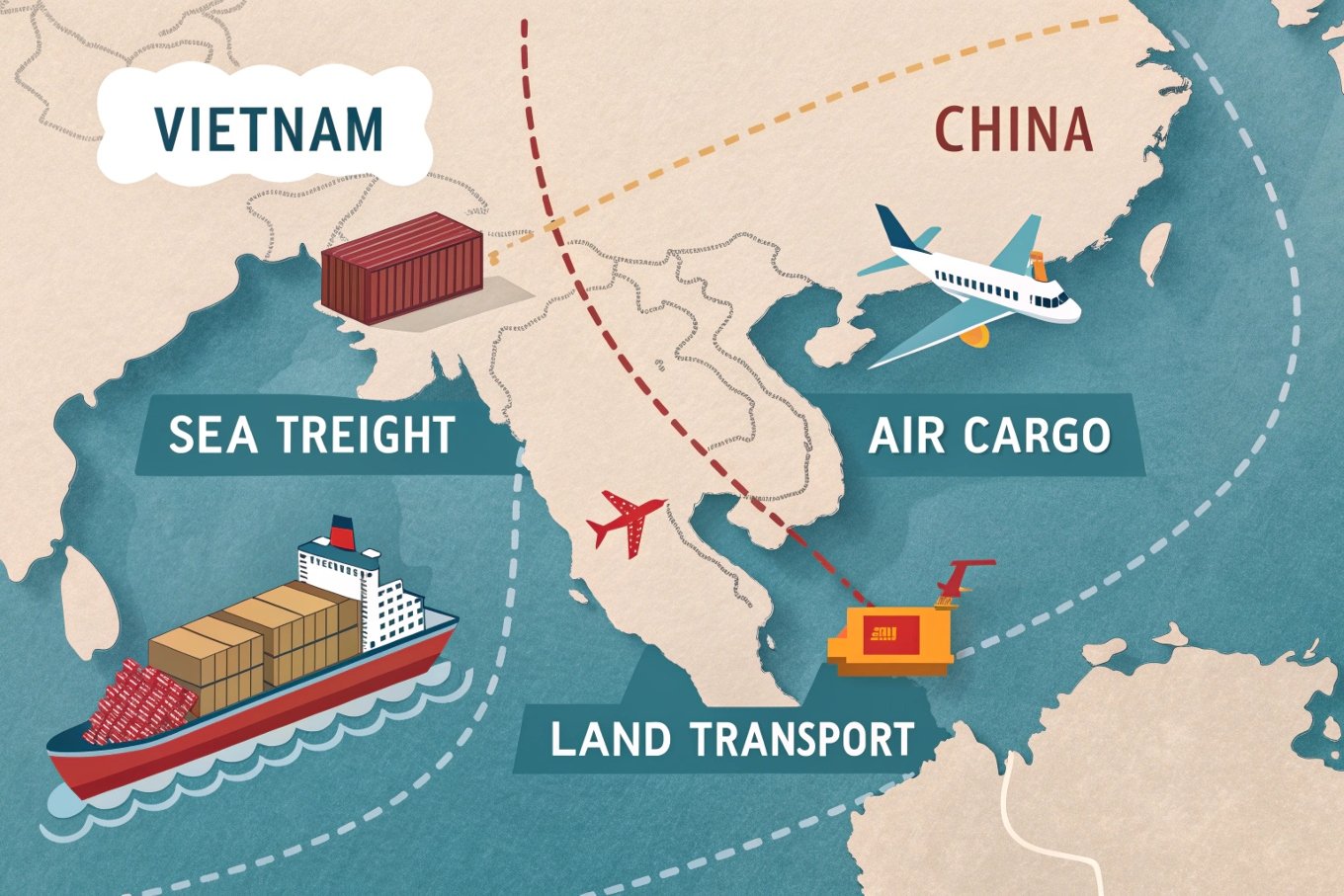 transportation methods, sea air land transportation routes from Vietnam and China to Europe