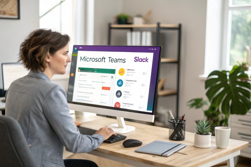 employee managing project communication on Slack