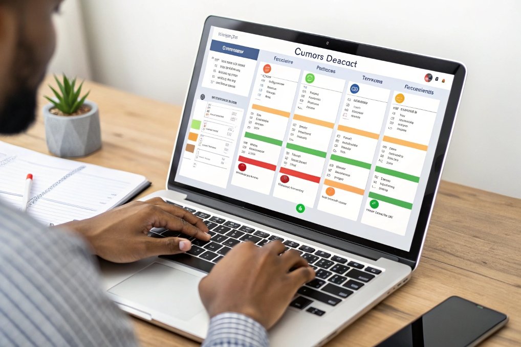 man reviewing business software dashboard, analysis report