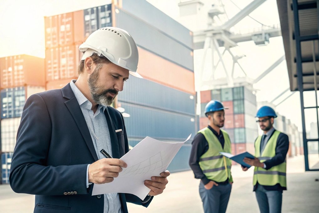port operations, manager reviewing plans