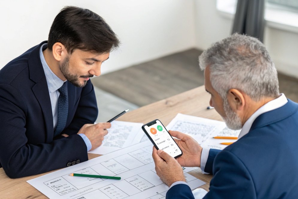 business discussion, data review business discussion, smartphone with data