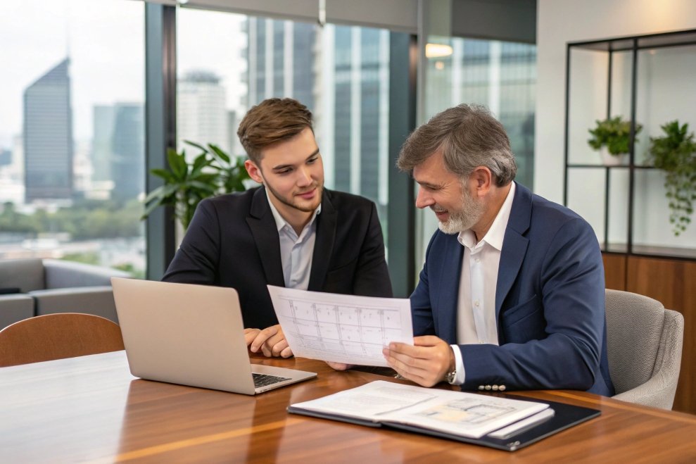 office teamwork, reviewing business reports