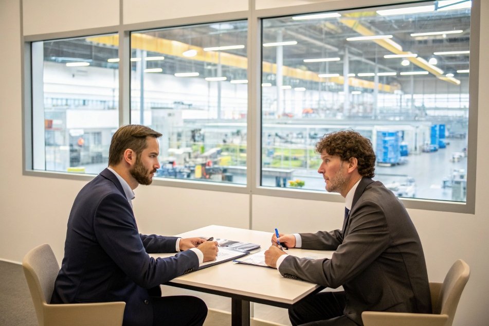 meeting with engineers discussing production and plans