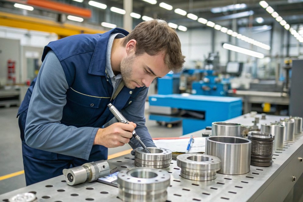 mechanical engineering, worker measuring parts mechanical engineering, worker measuring parts