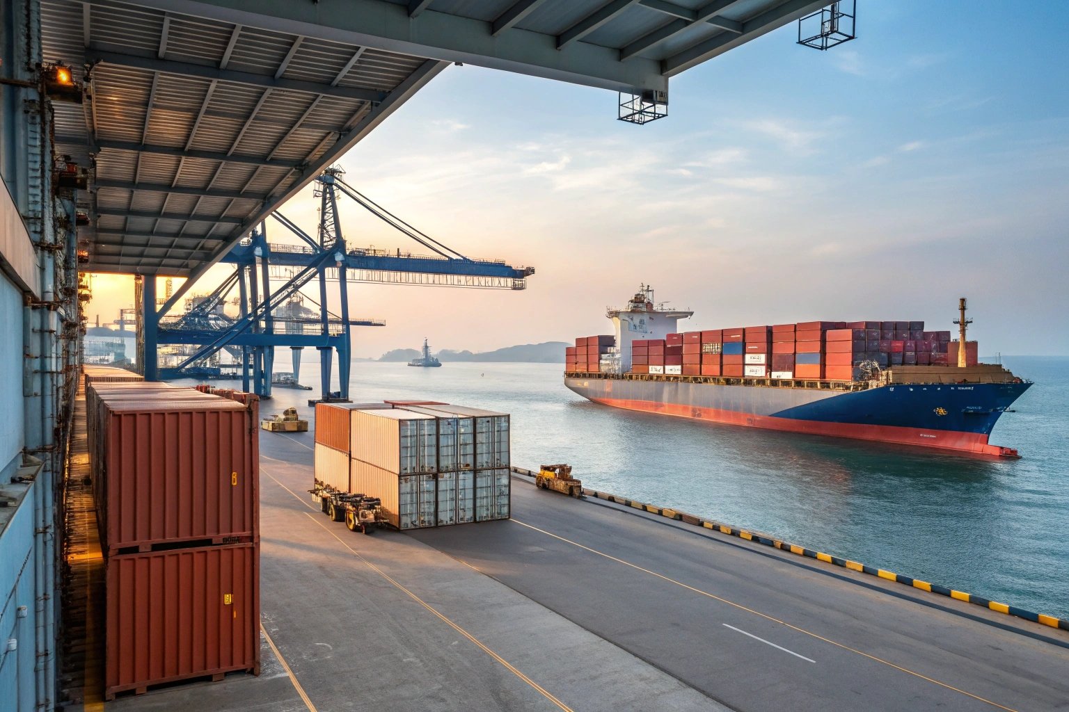 cargo ship at port with containers