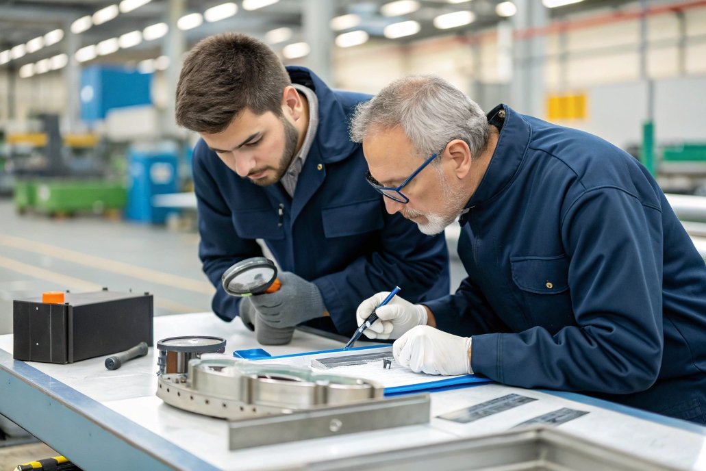 quality control and inspection employees working on quality assurance and mechanical inspection