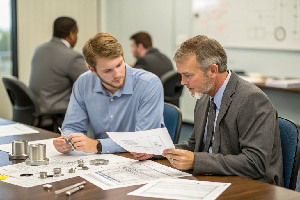 engineers collaboration engineers working on mechanical design and discussing details