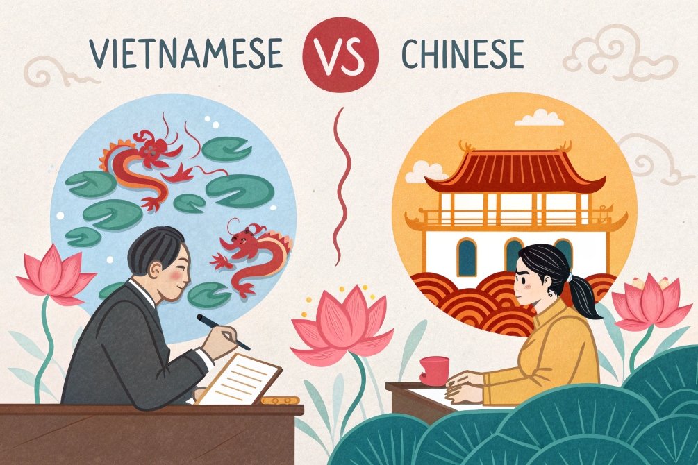 cultural comparison, Vietnamese vs Chinese Illustration comparing Vietnamese and Chinese culture