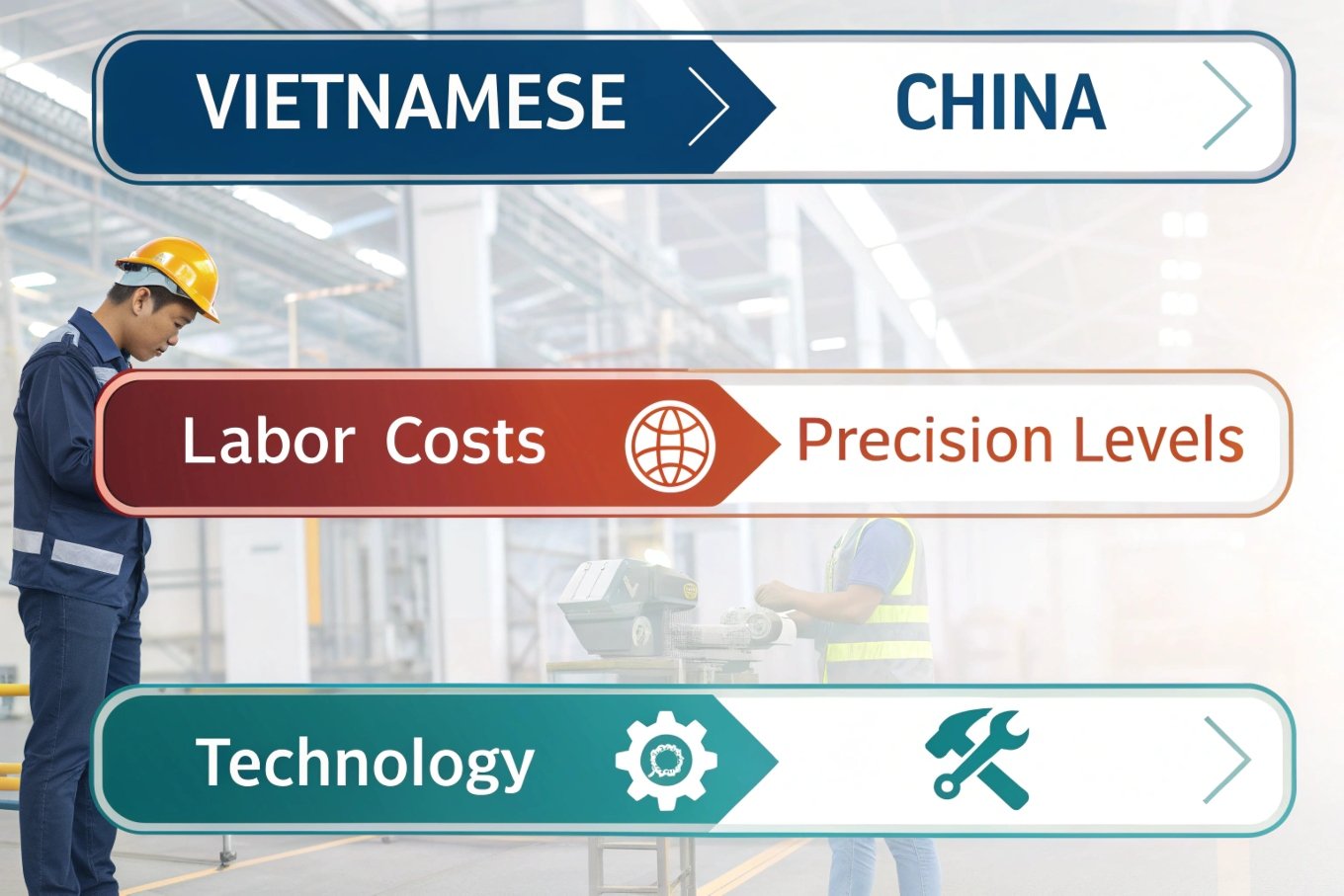 Vietnam vs China, labor costs and tech infographic