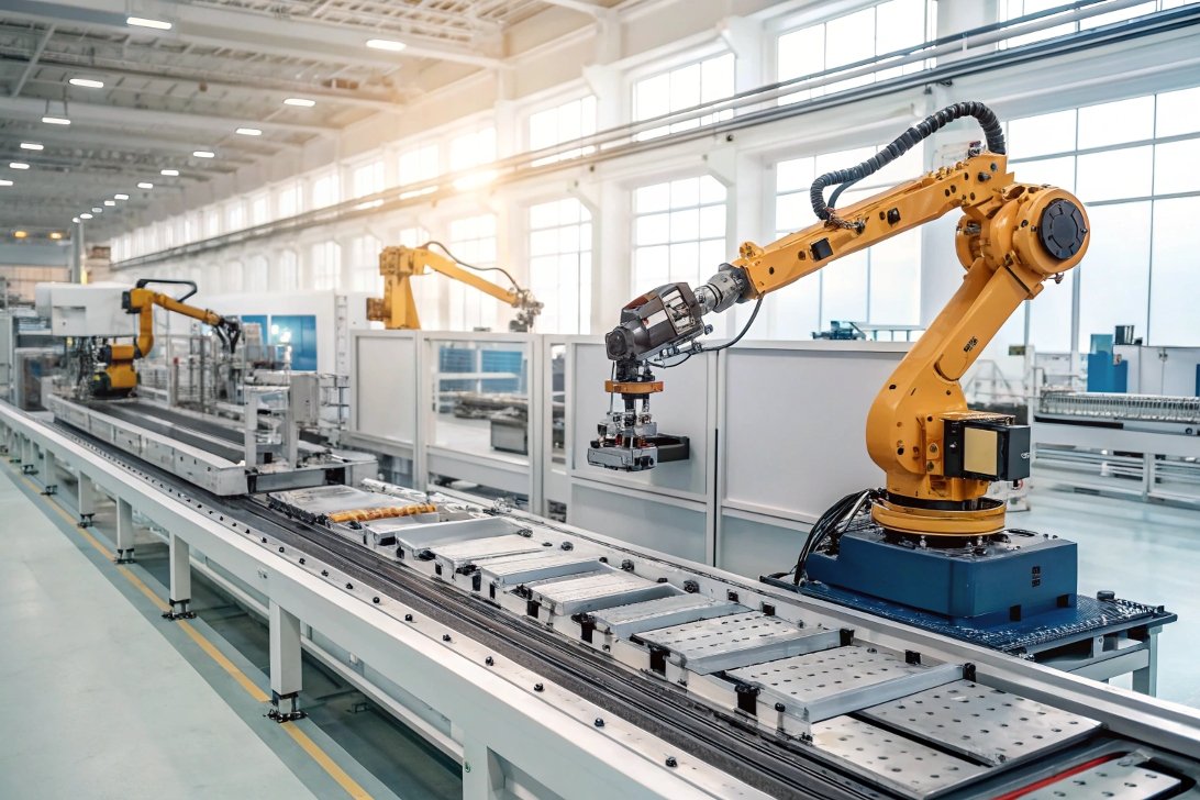 robot arm, assembly line industrial robot arm, automated production line