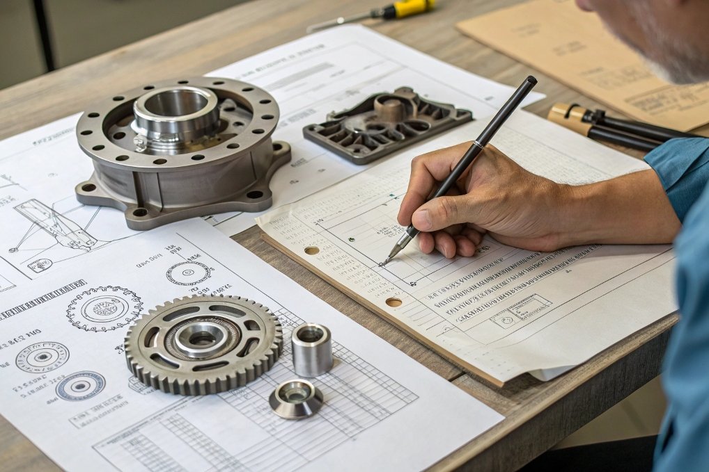 mechanical design, engineer drawing on blueprints mechanical design, engineer drawing on blueprints