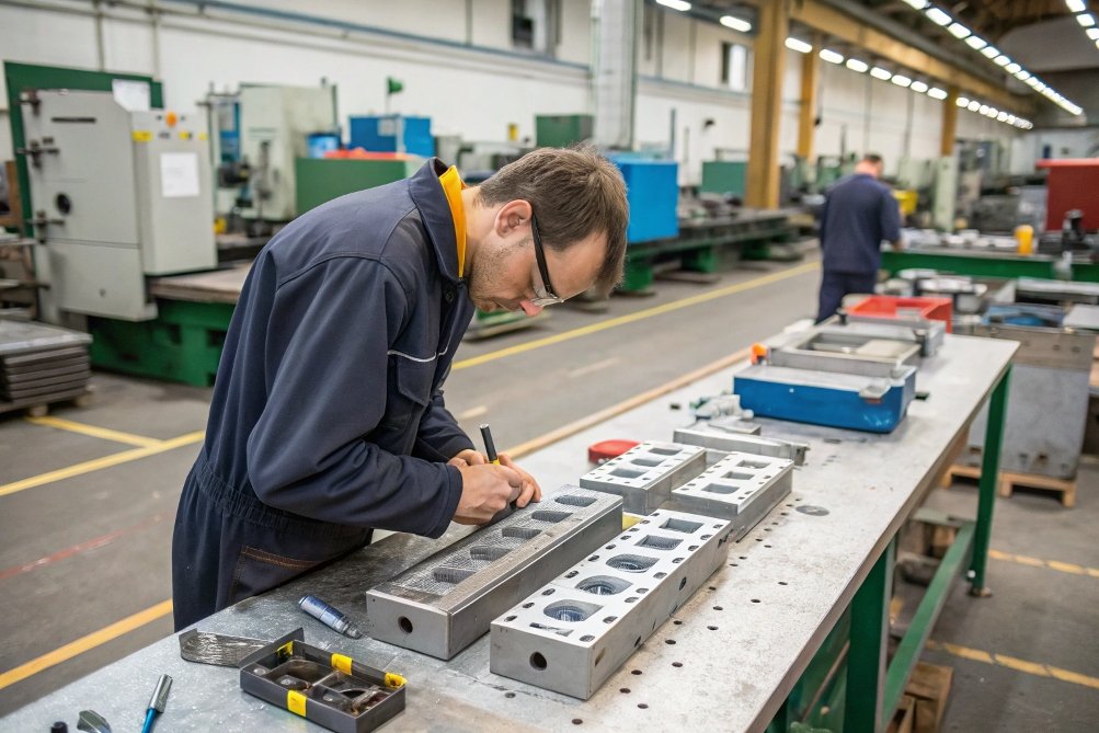 machinist working with precision tools in factory