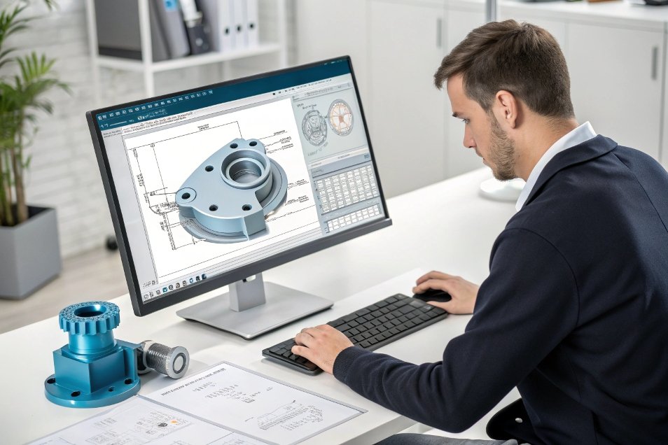 engineer working on 3D model design