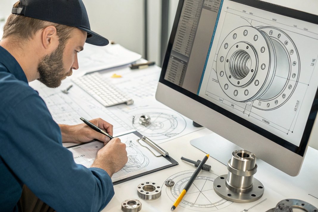 engineer reviewing mechanical design blueprints