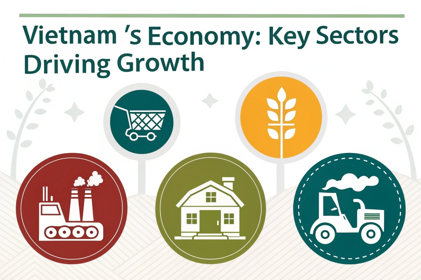 Key sectors driving Vietnam's economic growth, icons for industries