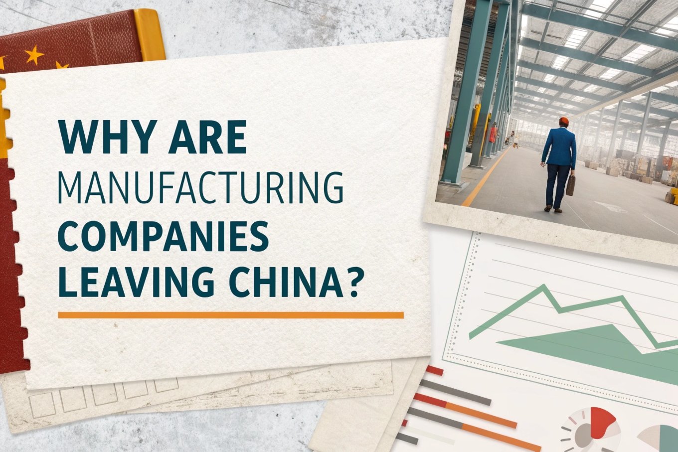 Manufacturing companies leaving China, factory interior and business visual