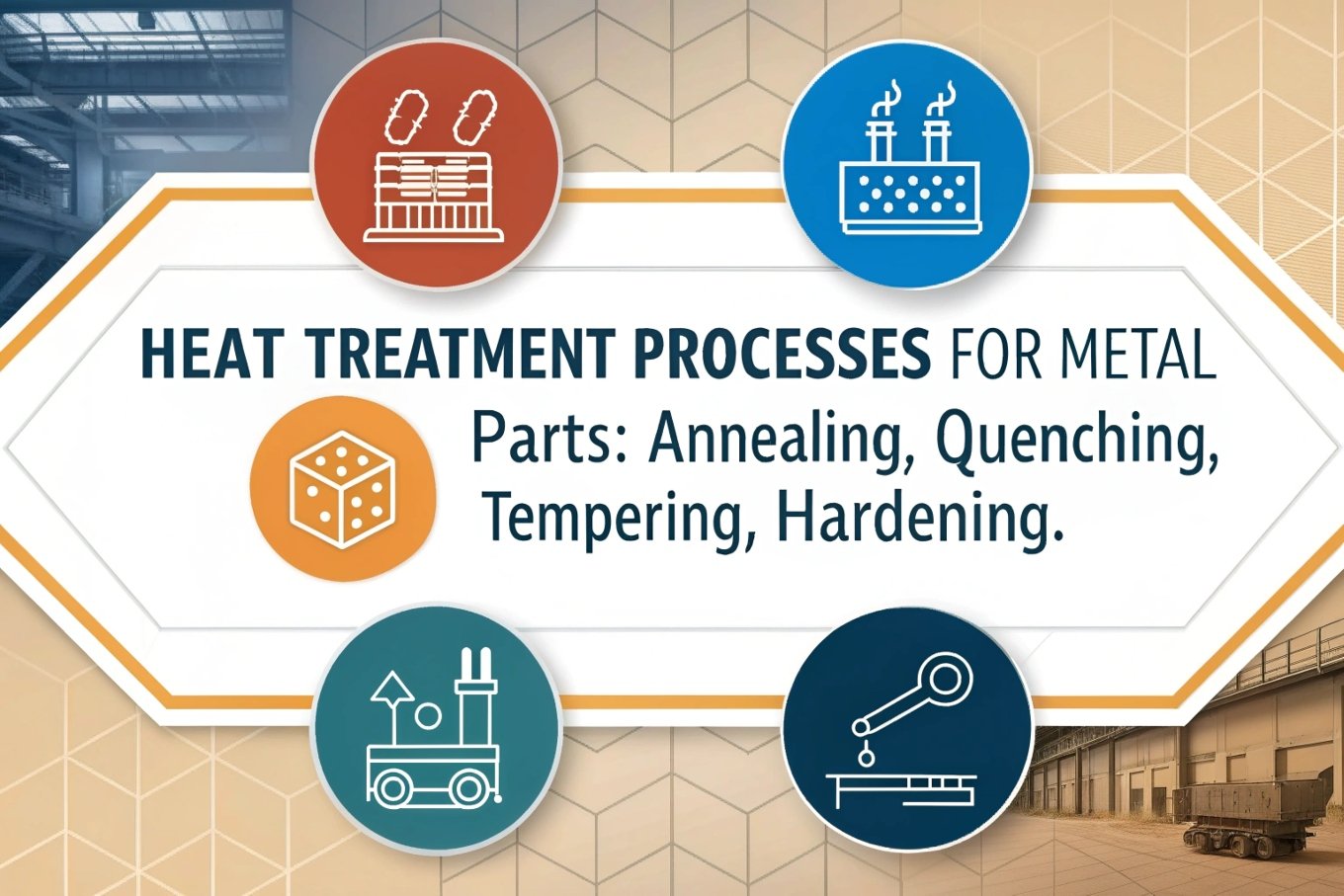 Heat treatment processes Heat treatment processes for metal parts, icons for annealing and quenching