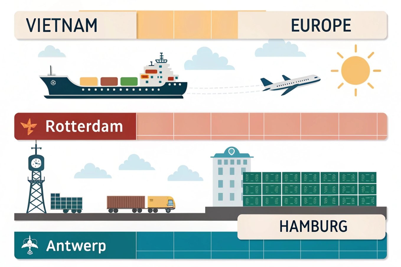 Vietnam to Europe shipping routes and major ports