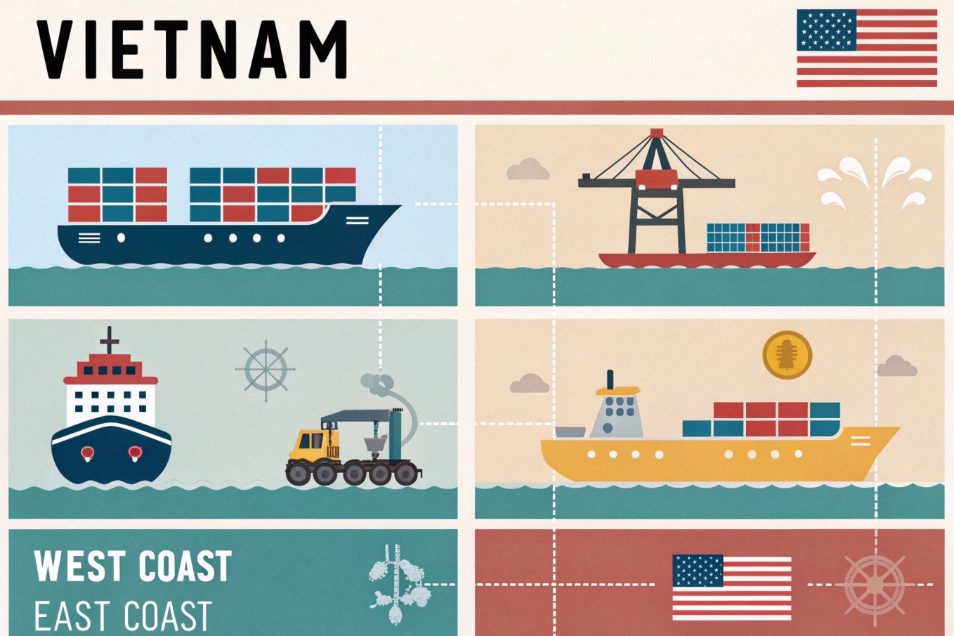 Vietnam to US shipping options for different coasts