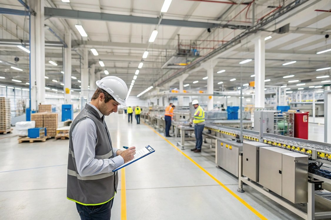 inspection, factory management Factory supervisor inspecting production board