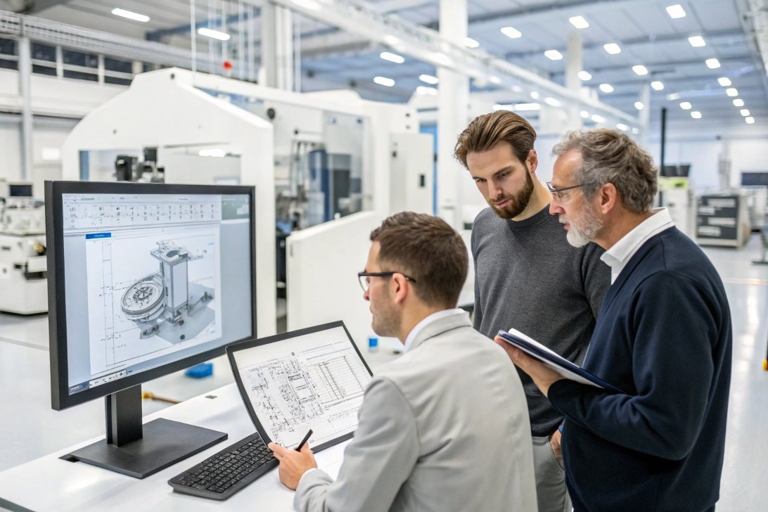 design plans, engineering discussion engineers reviewing design plans, digital screen