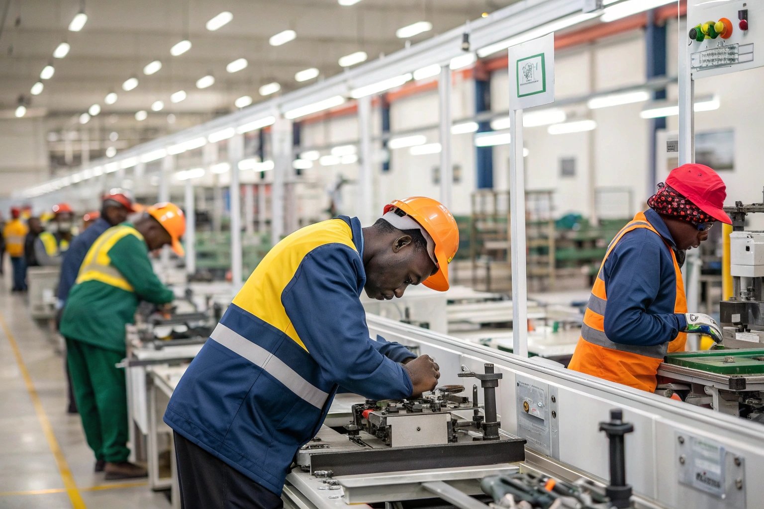 factory workers, production line assembly