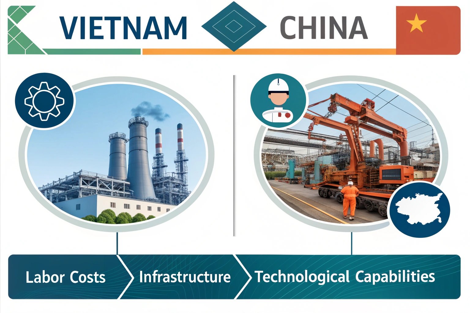 Vietnam vs China labor costs and precision infographic