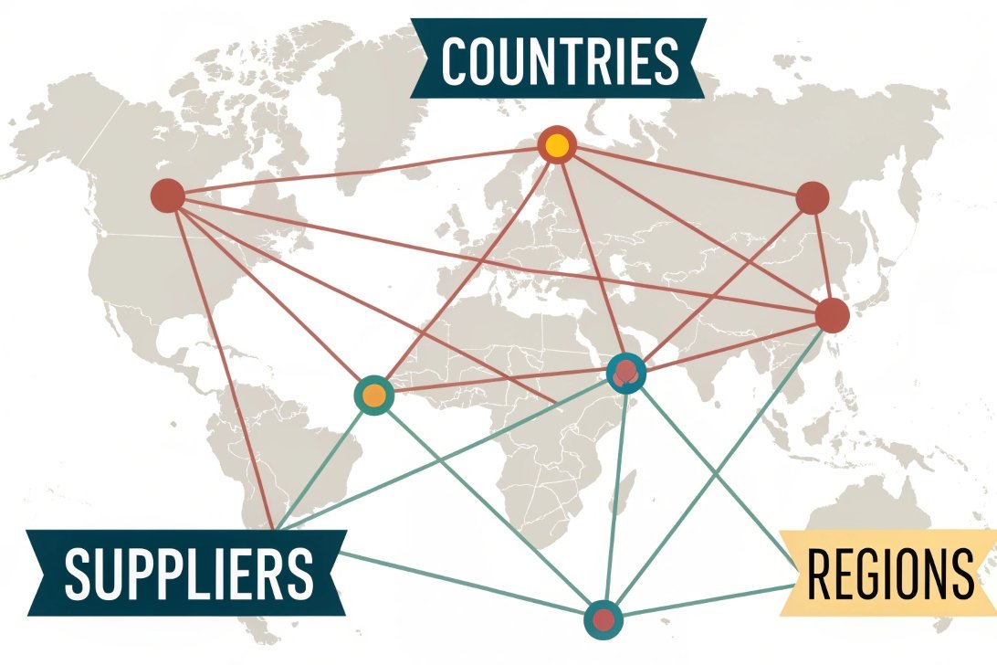 global supply chain, world map network