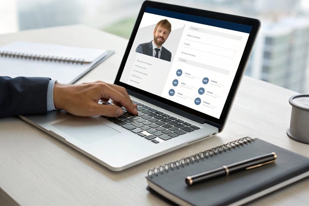 Businessman using supplier contact form on laptop