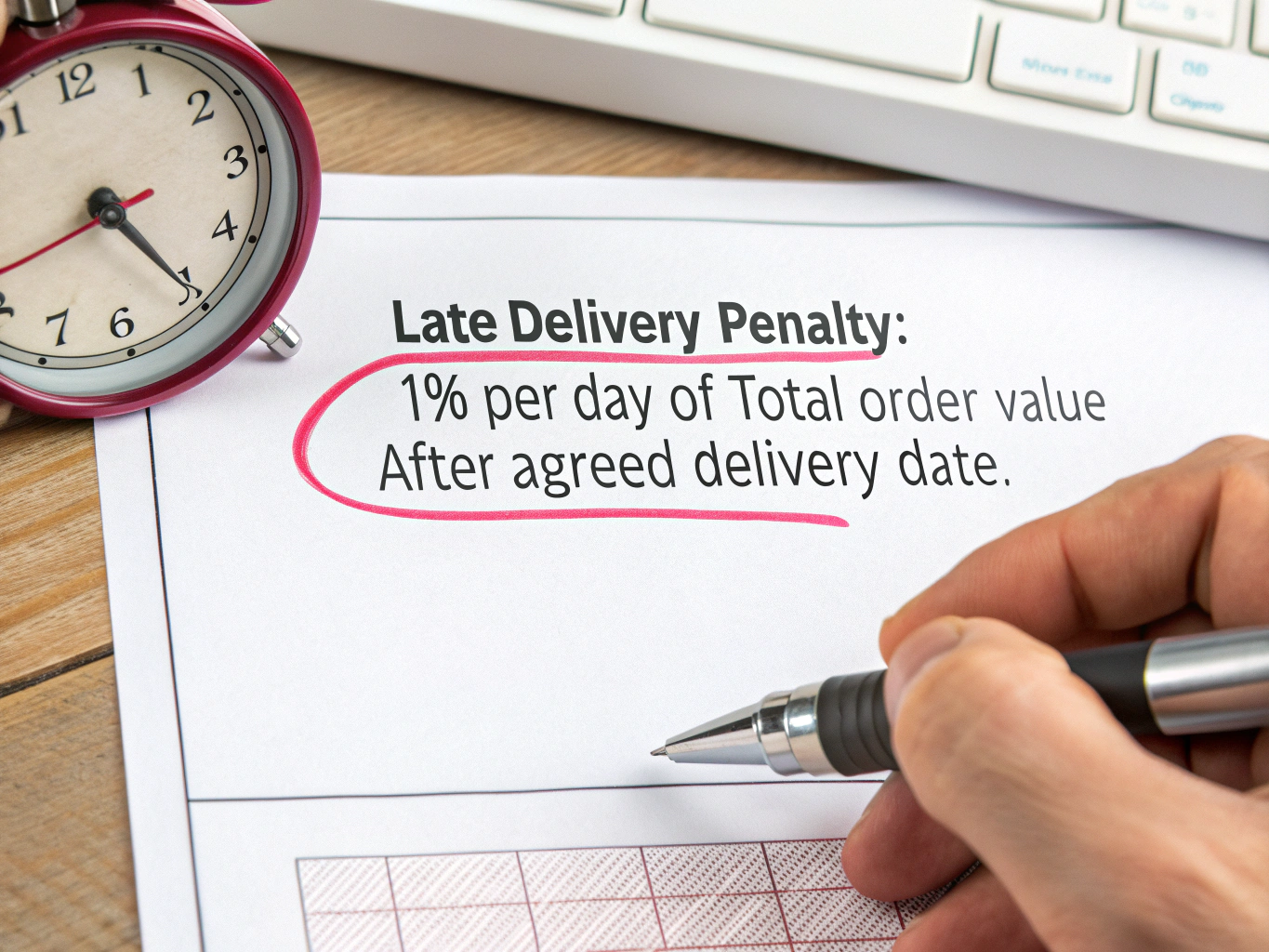 Late delivery penalty clause with 1% daily fine